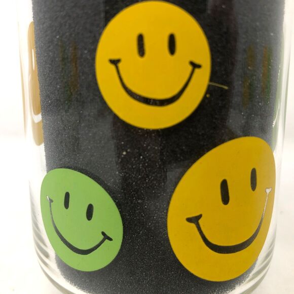 4 VTG 70s LIBBEY SMILEY FACE Stackable Glass Tumblers Green & Yellow 4 1/4" MCM - Picture 8 of 10